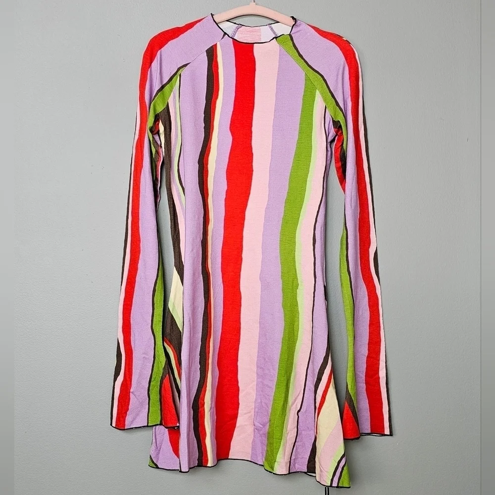 Arthur Apparel x Free People Size 2  Skins Flared Tunic, Red Purple Green Stripe